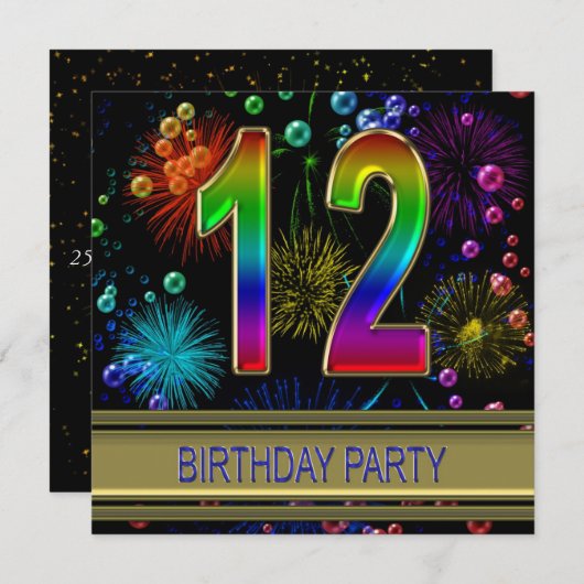 12e verjaardagsfeest Uitnodiging met bubbels (Voorkant / Achterkant)