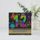 12e verjaardagsfeest Uitnodiging met bubbels (Staand voorkant)