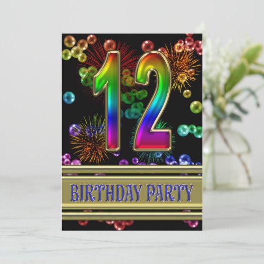 12e verjaardagsfeest Uitnodiging met bubbels (Staand voorkant)