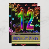 12e verjaardagsfeest Uitnodiging met bubbels (Voorkant / Achterkant)