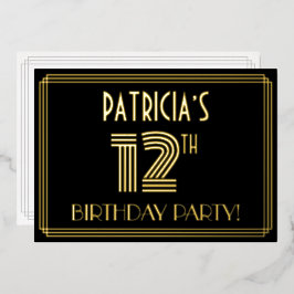 12e verjaardagsfeestje — Art Deco-stijl “12” + naa Folie Uitnodiging