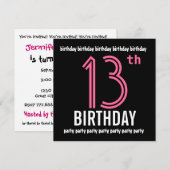 12e Verjaardagsfeestje Uitnodiging Sjabloon Roze Z (Voorkant / Achterkant)