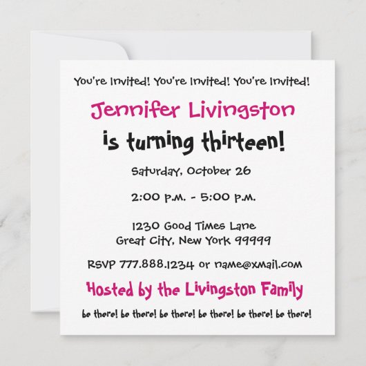 12e Verjaardagsfeestje Uitnodiging Sjabloon Roze Z (Achterkant)