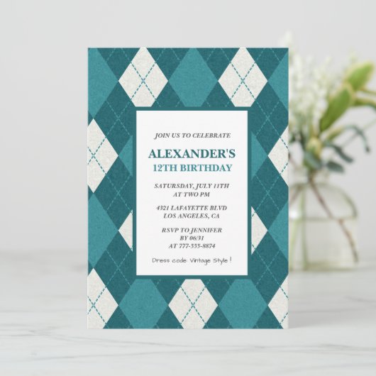 12e verjaardagsuitnodiging Boy  Blue Kaart (Staand voorkant)