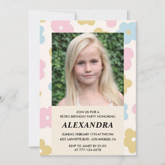 12e verjaardagsuitnodiging Retro Groovy Flowers Sc Kaart (Voorkant)