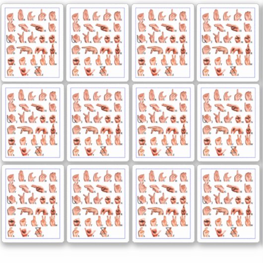 12pcs American Sign Language Alphabet Board, Asl Sticker (Voorkant)