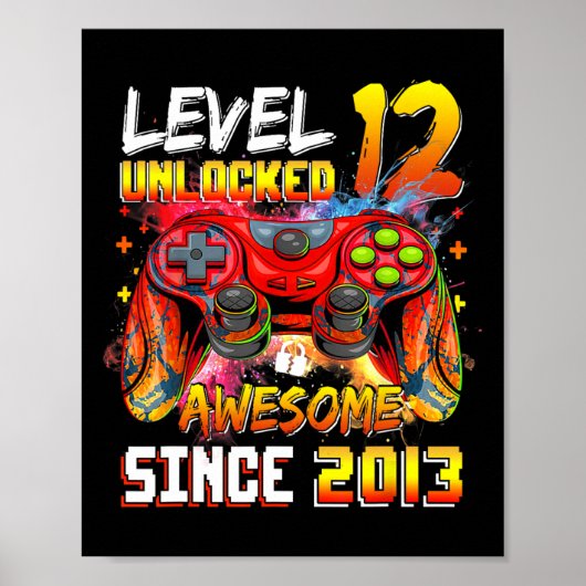 12th Birthday Boy Level 12 Ontgrendeld Geweldige 2 Poster (Voorkant)
