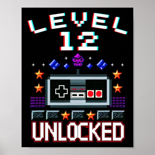 12th Birthday Boy Level 12 Ontgrendeld Grappige Vi Poster (Voorkant)
