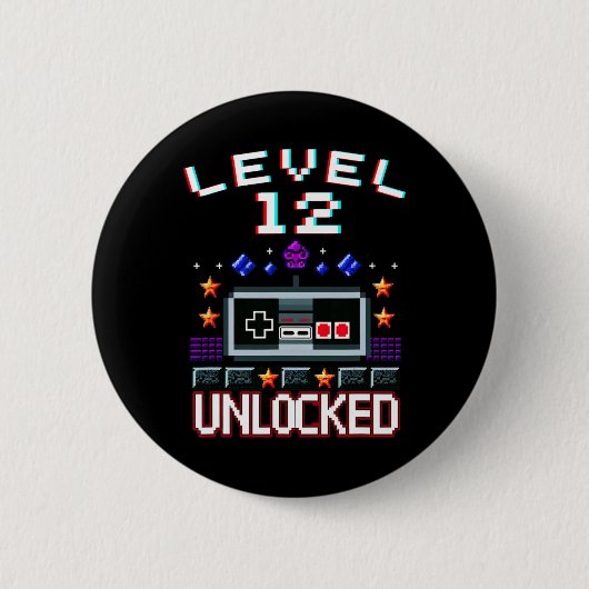 12th Birthday Boy Level 12 Ontgrendeld Grappige Vi Ronde Button 5,7 Cm (Voorkant)