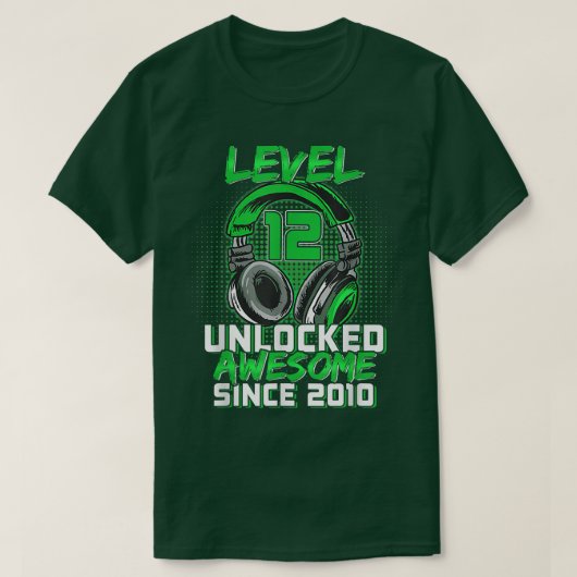 12th Birthday Boy Level 12 Unlocked Awesome 2010 V T-shirt (Design voorkant)