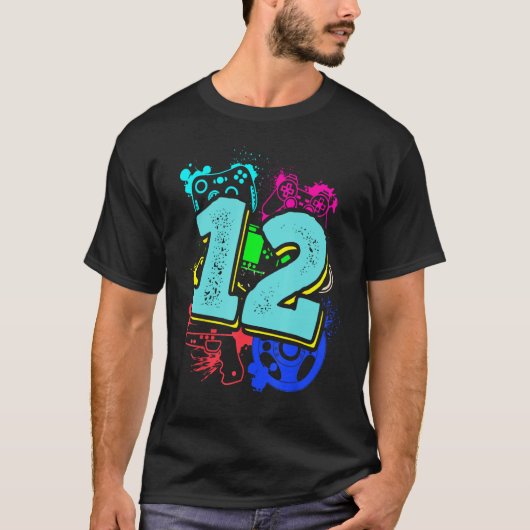 12th Birthday Boy Level 12 Unlocked Video Gamer Bi T-shirt (Voorkant)