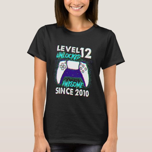 12th Birthday Boys Level 12 Unlocked Awesome 2010 T-shirt (Voorkant)