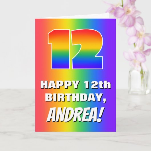 12th Birthday: Colorful, Fun Rainbow Pattern # 12 Kaart (Orchidee)