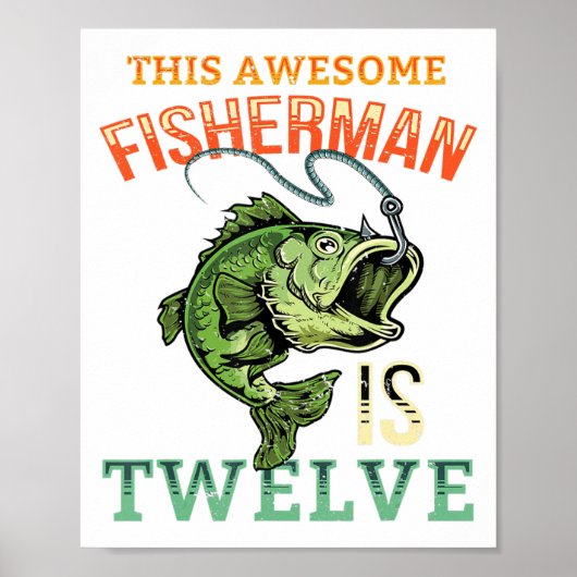 12th Birthday Fishing Gift Bass Fish Bday Party Fi Poster (Voorkant)