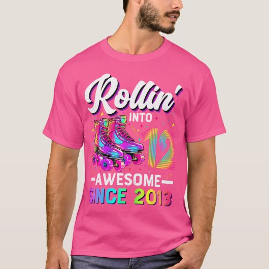 12Th Birthday Girl 12 Year Old Roller Skate Skatin T-shirt (Voorkant)