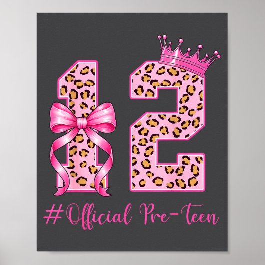 12th Birthday Girl Nk Coquette Bow Leopard 12 Year Poster (Voorkant)