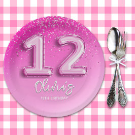 12th Birthday Girl Party – Pink Balloon Theme Papieren Bordje
