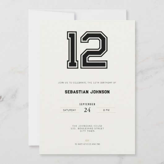 12th Birthday Invitation - Minimal Sport Style Kaart (Voorkant)