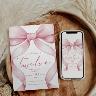 12th Birthday Invitation Pink Coquette Invite Girl Kaart