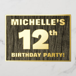 12th Birthday Party: Bold, Faux Wood Grain Pattern Folie Uitnodiging