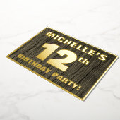 12th Birthday Party: Bold, Faux Wood Grain Pattern Folie Uitnodiging (Gedraaid)