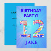 12th Birthday Party Invitation Voeg een naam toe Kaart (Voorkant / Achterkant)