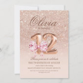 12th Birthday Rose Pink Gold Bow Birthday Party Kaart (Voorkant)