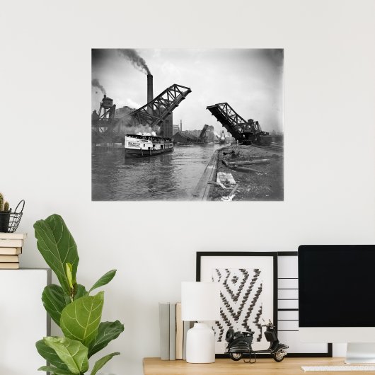  12th St. Bascule Bridge, Chicago, Illinois Poster (Thuiskantoor)