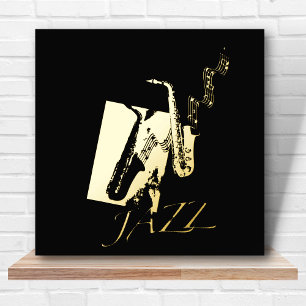 12x12 Black GOLD Jazz Saxophone-muziek van Leah Folie Afdrukken