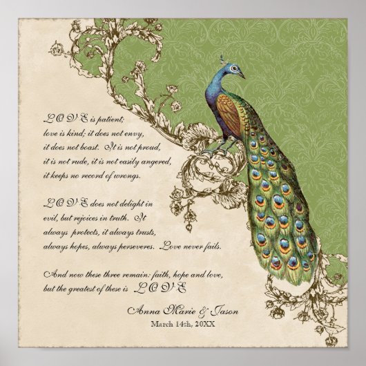 12x12  Peacock 1 - Wedding op persoonlijke titel Poster (Voorkant)