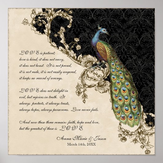 12x12  Peacock 1 - Wedding op persoonlijke titel Poster (Voorkant)