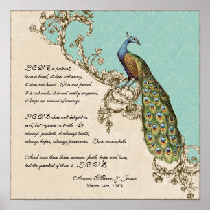 12x12  Peacock 1 - Wedding op persoonlijke titel Poster