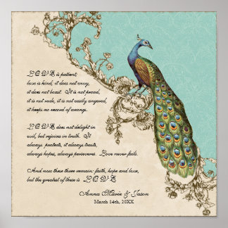 12x12  Peacock 1 - Wedding op persoonlijke titel Poster