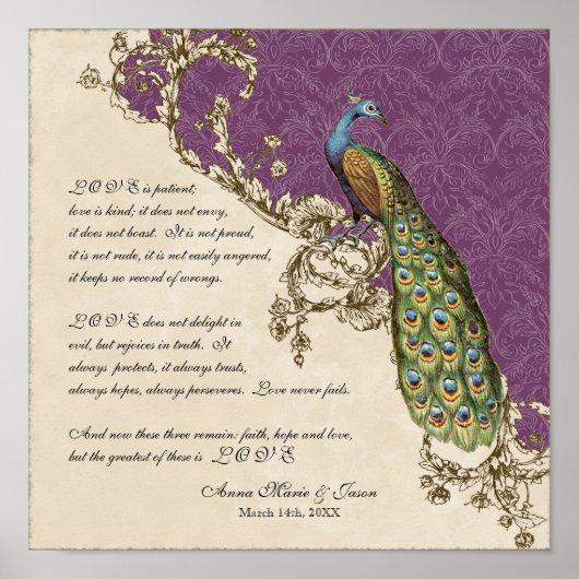 12x12  Peacock 1 - Wedding op persoonlijke titel Poster (Voorkant)