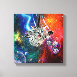 12x12 Psychedelische ruimte Kitty Cat op doek. Canvas Afdruk