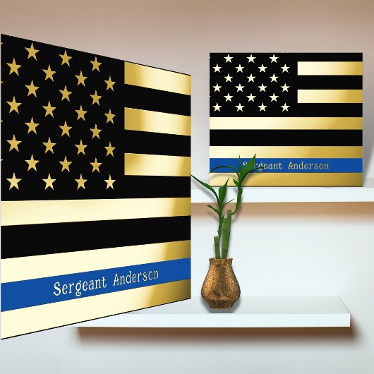 12x12 Thin Blue Line US Flag REAL GOLD FOIL Folie Afdrukken