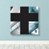 12x12" Trend Abstract Art Canvas Black White Blue (Insitu (Houten vloer))