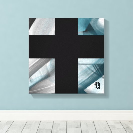 12x12" Trend Abstract Art Canvas Black White Blue (Insitu (Houten vloer))