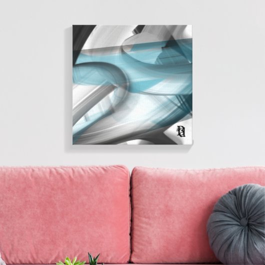 12x12" Trend Abstract Art Canvas Black White Blue (Insitu (Woonkamer))