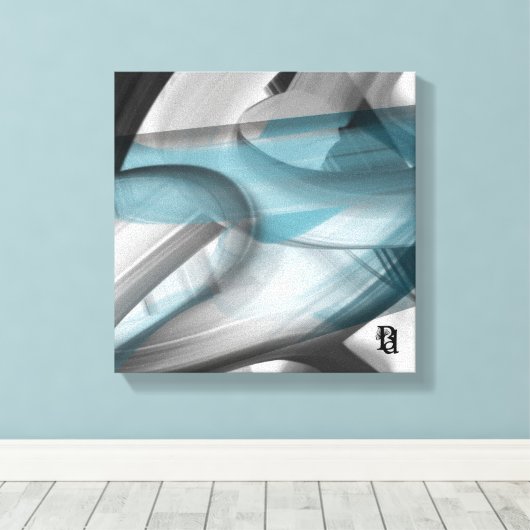 12x12" Trend Abstract Art Canvas Black White Blue (Insitu (Houten vloer))