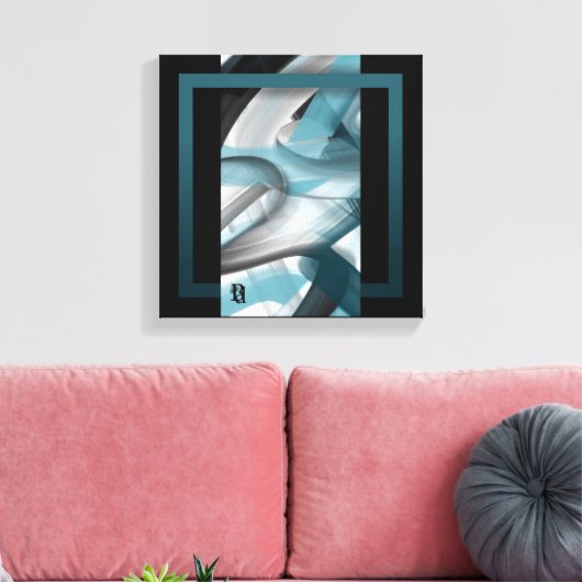12x12" Trend Abstract Art Canvas Black White Blue (Insitu (Woonkamer))