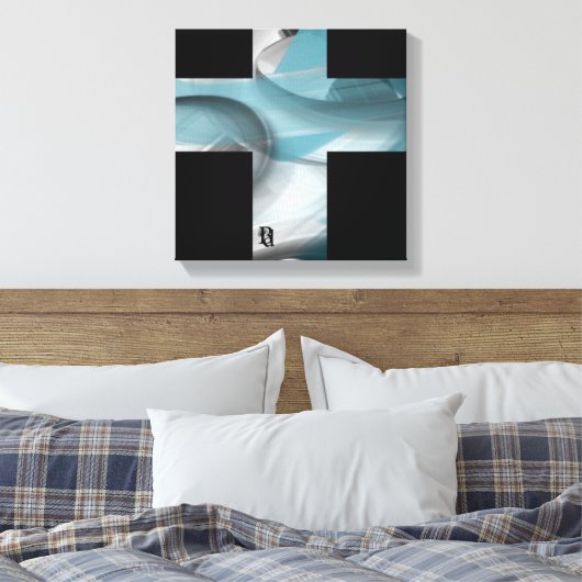 12x12" Trend Abstract Art Canvas Black White Blue (Insitu (Slaapkamer))