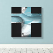 12x12" Trend Abstract Art Canvas Black White Blue (Insitu (Houten vloer))
