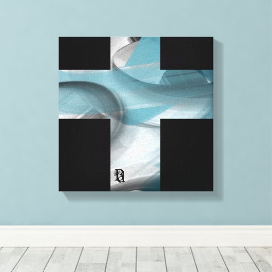 12x12" Trend Abstract Art Canvas Black White Blue (Insitu (Houten vloer))