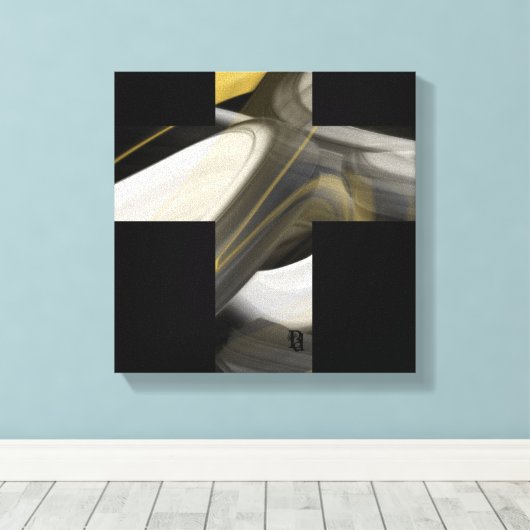 12x12" Trend Abstract Art Canvas Black White Gold Afdruk (Insitu (Houten vloer))