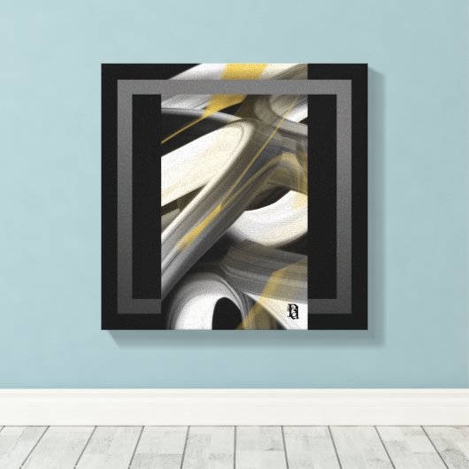 12x12" Trend Abstract Art Canvas Black White Gold Afdruk (Insitu (Houten vloer))
