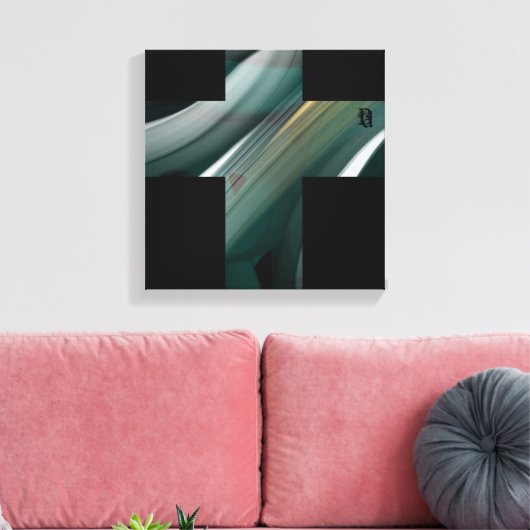 12x12" Trend Abstract Art Canvas Black White Green Afdruk (Insitu (Woonkamer))