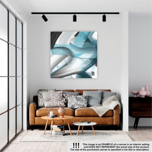 12x12" Trend Abstract Art Canvas Zwart Wit Blauw