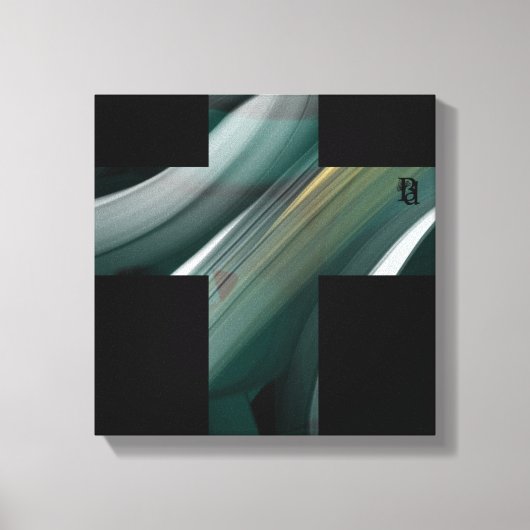 12x12" Trend Abstract Kunst Canvas Zwart Wit Groen Afdruk (Voorkant)