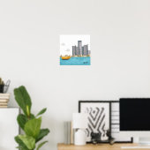 12x12 Whimsical Detroit Skyline Poster (Thuiskantoor)